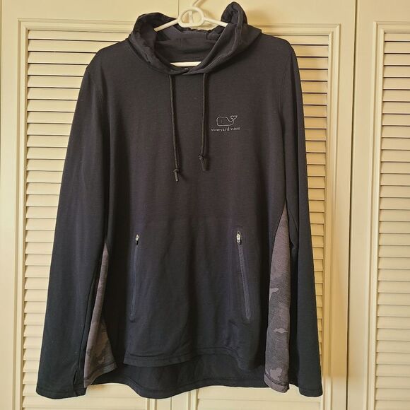 Vineyard Vines Performance Black Camo Whale Long Sleeve Hoodie XL - Picture 2 of 9